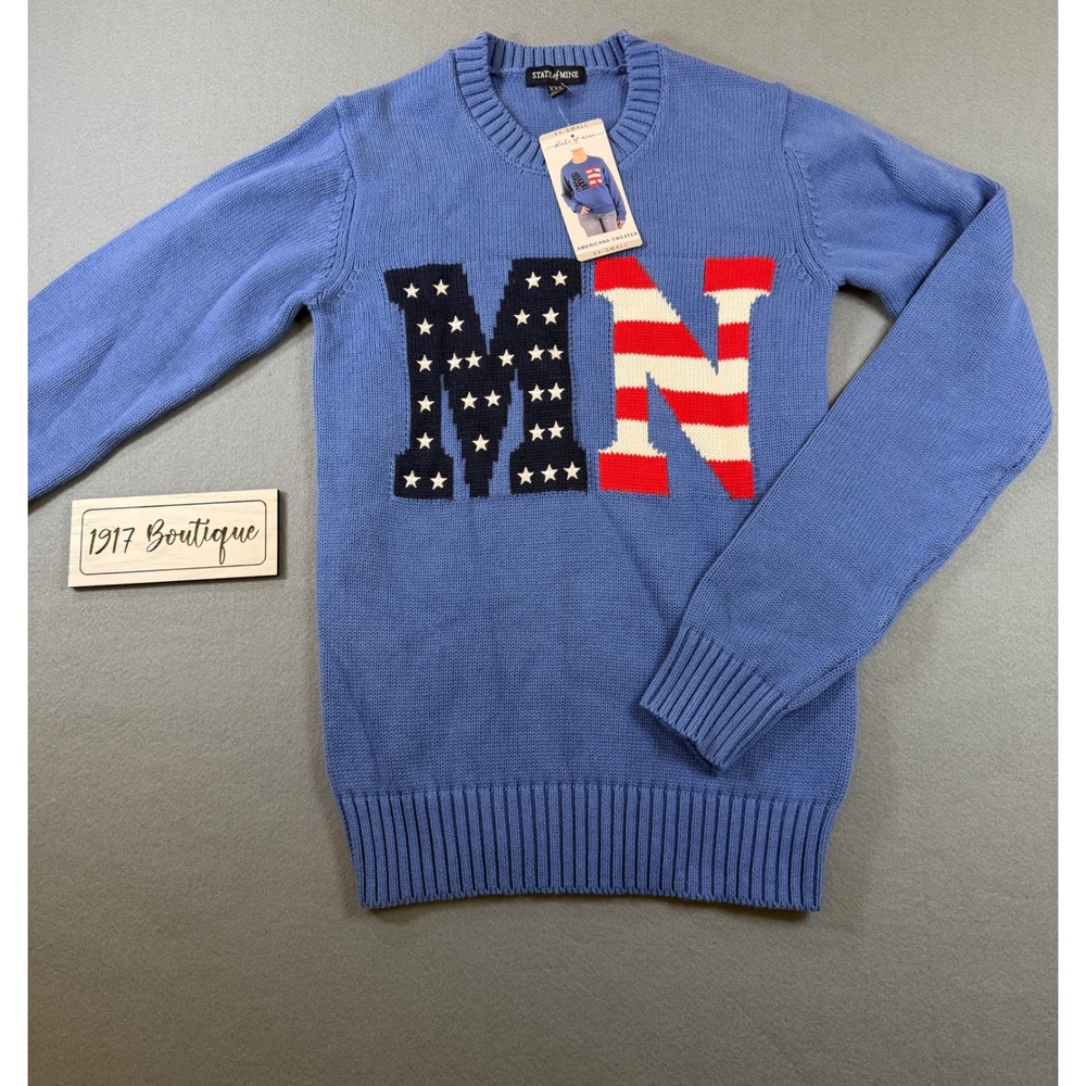State of Mine Women's XXS Minnesota Americana Sweater Blue 100% Cotton NWT